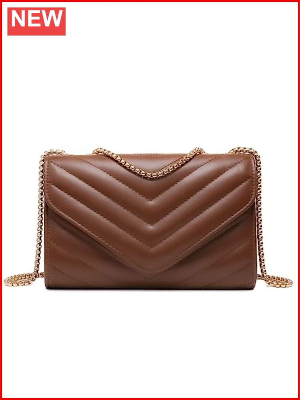 Quilted Crossbody Evening Bag Clutch Purse with Gold-Tone Chain Strap